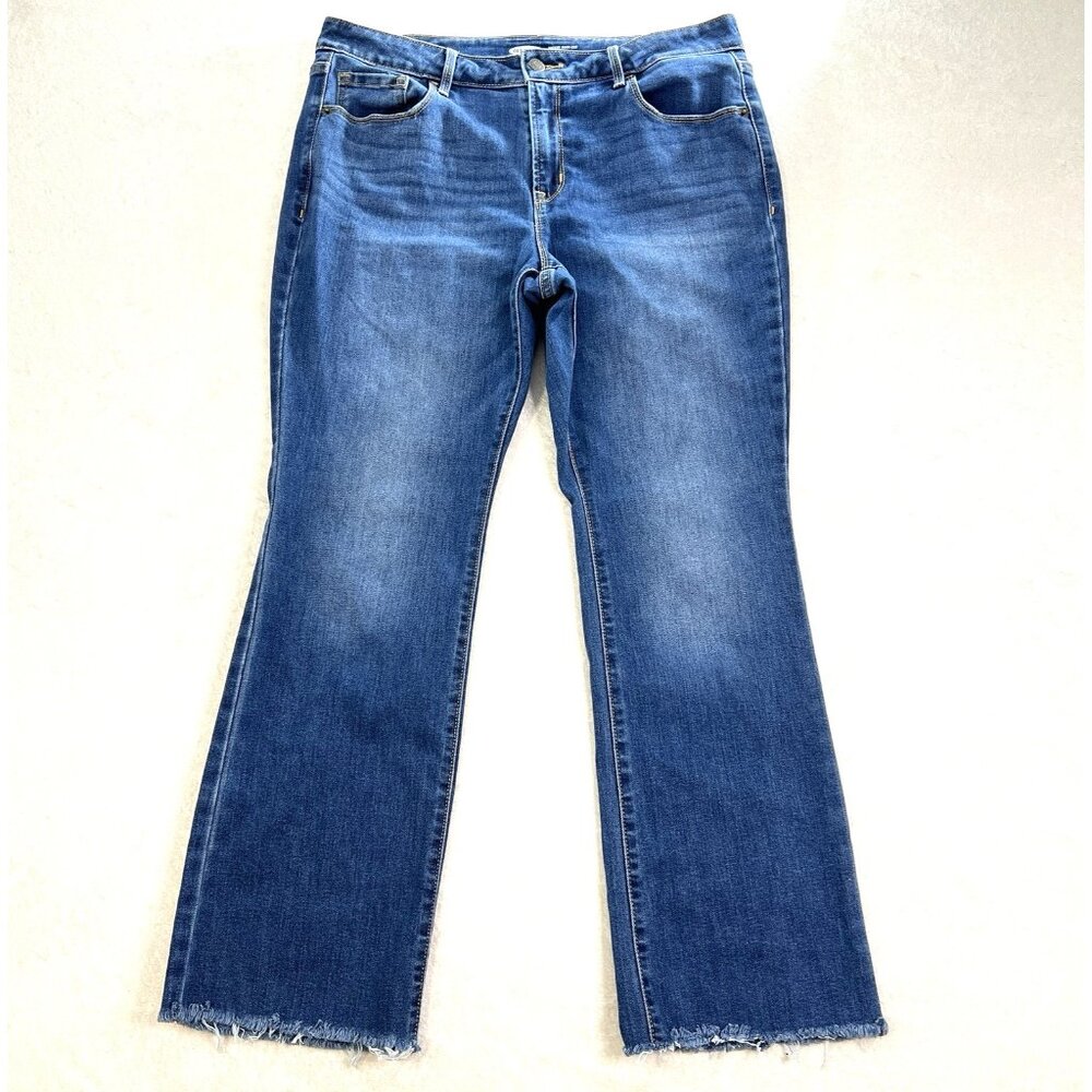 OLD NAVY Jeans Womens 12 Short Kicker Boot-Cut Mid-Rise Raw Hem Blue Demin